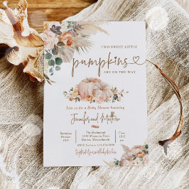 Invitación Boho Pampas Grass Floral Twin Pumpkin Baby Shower