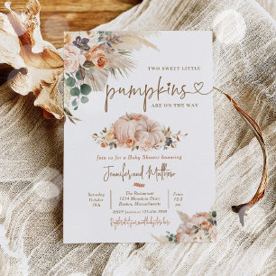 Invitación Boho Pampas Grass Floral Twin Pumpkin Baby Shower
