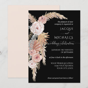 Invitación BOHO Pampas Grass Foliage Black Rubor Brown Floral
