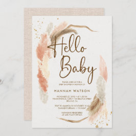 Invitación Boho Pampas Grass Hello Baby Shower