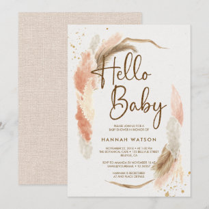 Invitación Boho Pampas Grass Hello Baby Shower