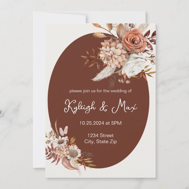 Invitación Boho Pampas Grass Invitation – Neutral Florals (Anverso)