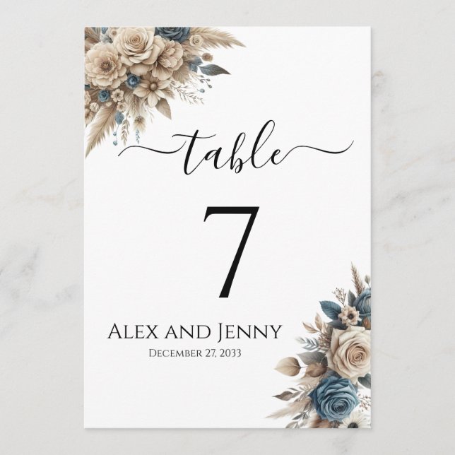 Invitación Boho Pampas Grass Modern Simple Chic Table Numbers (Anverso)