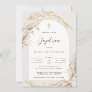 Invitación Boho Pampas Grass Modern Twins Baptism