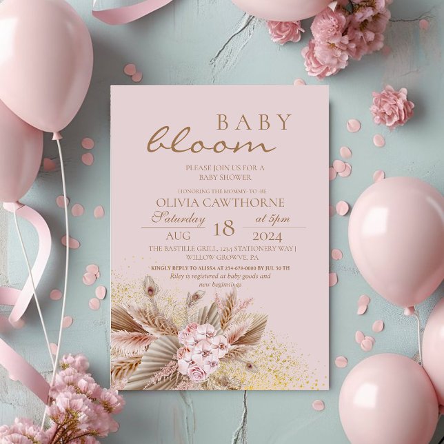 Invitación Boho Pampas Grass Neutral Flor Niña Ducha (Subido por el creador)