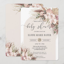 Invitación Boho Pampas Grass Orchid Floral Arch Baby Shower