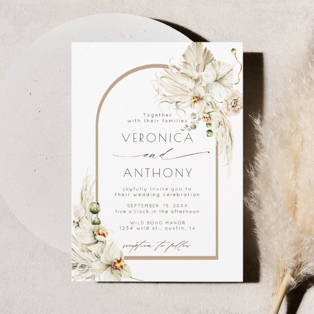 Invitación Boho Pampas Grass Orchid Floral Boda (Subido por el creador)