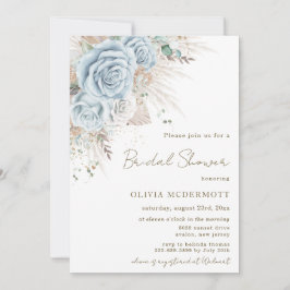 Invitación Boho Pampas Grass Pastel Blue Floral Bridal Shower