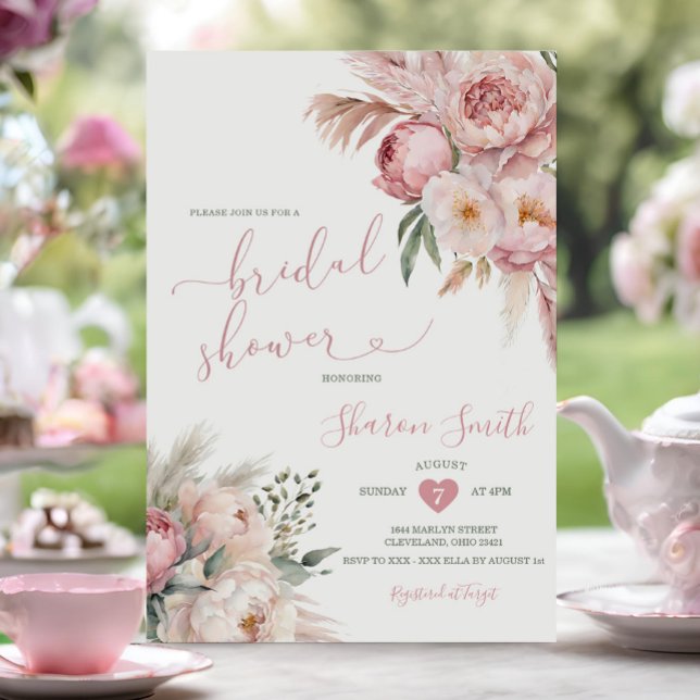 Invitación Boho Pampas Grass Pink Dried Flowers Bridal Shower (Subido por el creador)