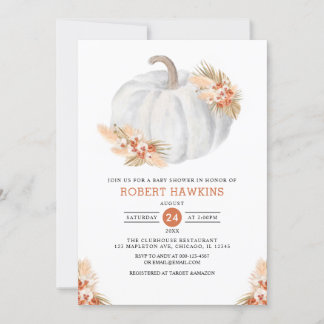 Invitación Boho Pampas Grass Pumpkin Baby Shower