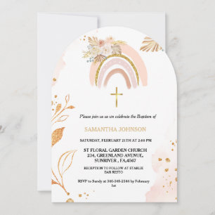 Invitación Boho Pampas Grass Rainbow Chica BAptism Christenin