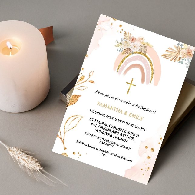 Invitación Boho Pampas Grass Rainbow Chica BAptism Christenin (Subido por el creador)