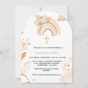 Invitación Boho Pampas Grass Rainbow Chica BAptism Christenin