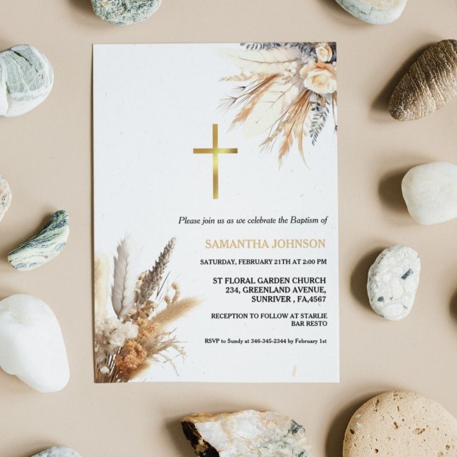 Invitación Boho Pampas Grass Rainbow Chica bautizo cristianda (Subido por el creador)