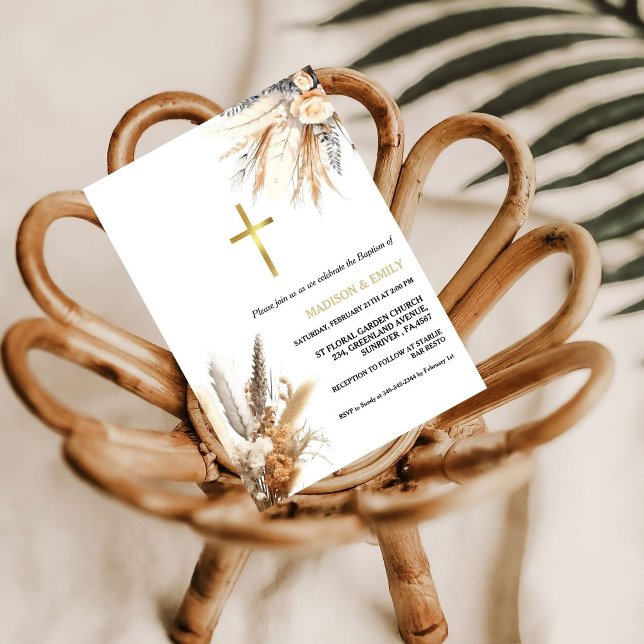 Invitación Boho Pampas Grass Rainbow Chica bautizo cristianda (Subido por el creador)