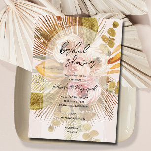 Invitación Boho Pampas Grass Rosas Brillantes Shower