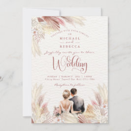 Invitación Boho Pampas Grass Rubor Dusky Boda Rosa Invita