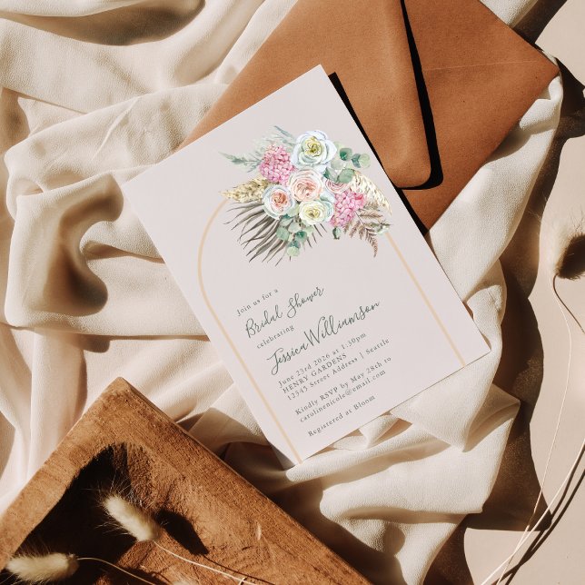 Invitación Boho Pampas Grass Rubor Floral Arch Bridal Shower (Subido por el creador)