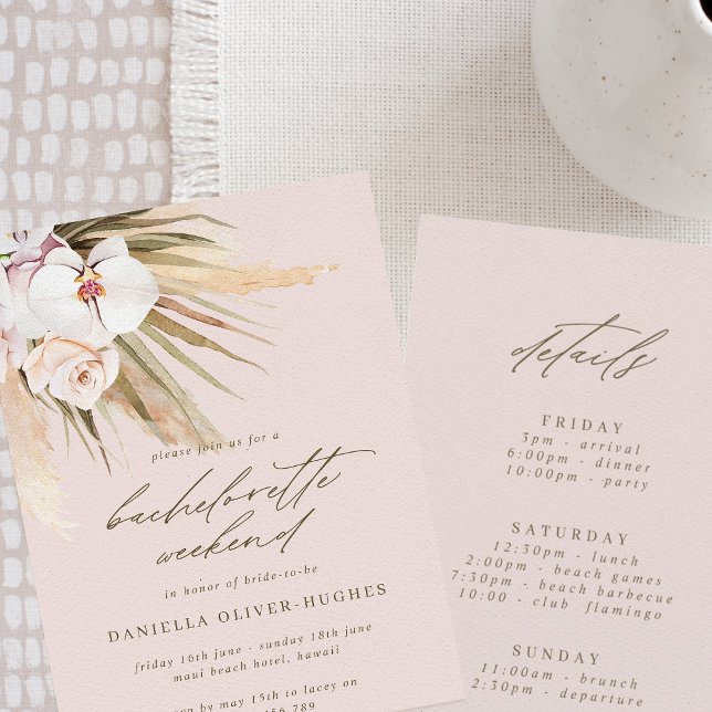 Invitación Boho Pampas Grass Rubor Pink Bachelorette Weekend (Subido por el creador)