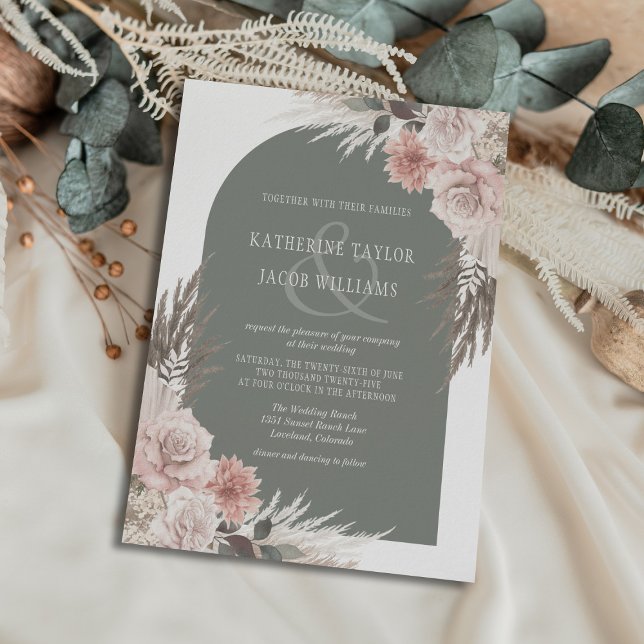 Invitación Boho Pampas Grass Sage Green Floral Boda (Subido por el creador)