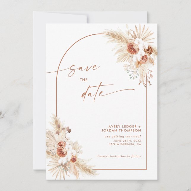 Invitación Boho Pampas Grass Save the Date (Anverso)