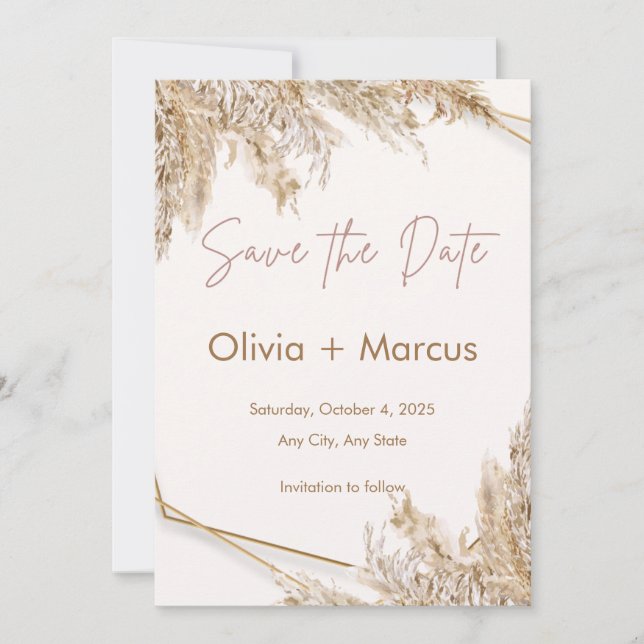 Invitación Boho Pampas Grass Save the Date | Beige neutral (Anverso)