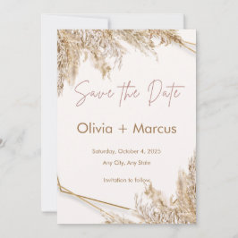 Invitación Boho Pampas Grass Save the Date | Beige Neutral