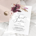 Invitación Boho Pampas Grass Sweet 16 cumpleaños<br><div class="desc">Esta dulce invitación de 16 años de pasto boho pampas es perfecta para una fiesta de 16 años de verano. El diseño de la acuarela floral incluye flores bohemias de color burdeos y rosas rubias con brotes de pampas neutras y hojas de palmera doradas secas.</div>