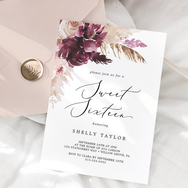 Invitación Boho Pampas Grass Sweet 16 cumpleaños (Subido por el creador)