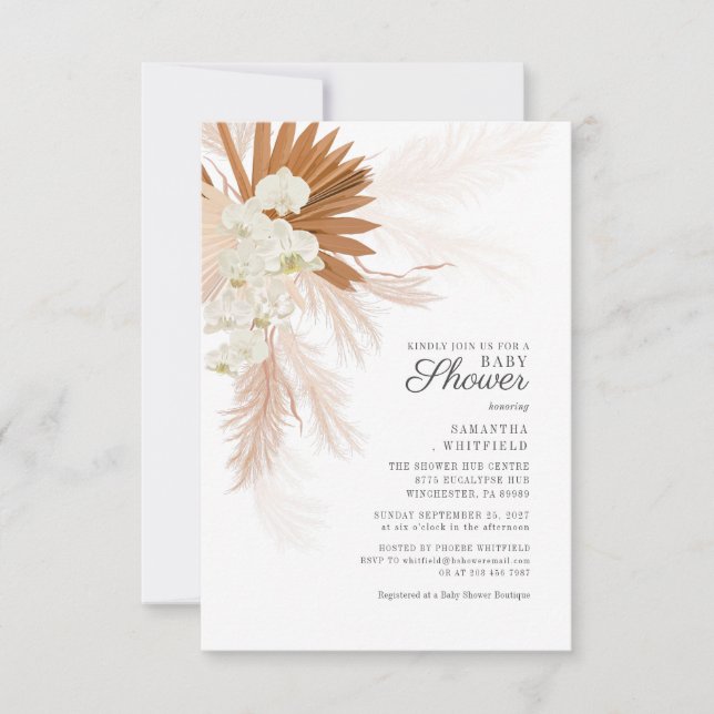 Invitación Boho Pampas Grass Terracotta Baby Shower (Anverso)