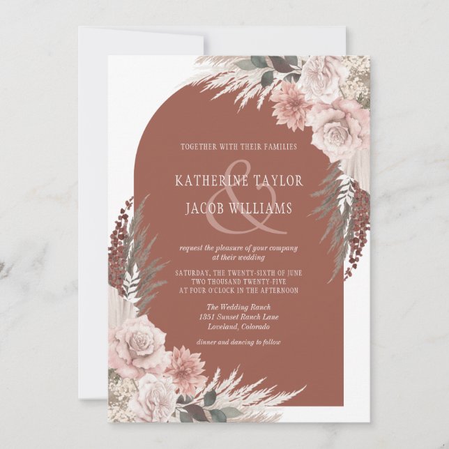 Invitación Boho Pampas Grass Terracotta Floral Boda Invita (Anverso)