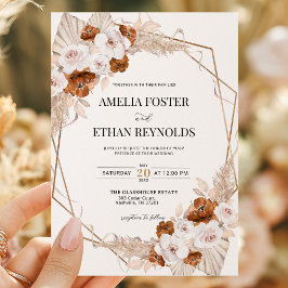 Invitación Boho Pampas Grass Terracotta Orange Floral Wedding