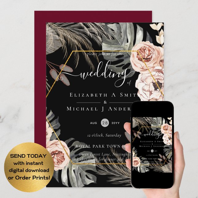 Invitación BOHO PAMPAS GRASS TROPICAL Boda (Subido por el creador)