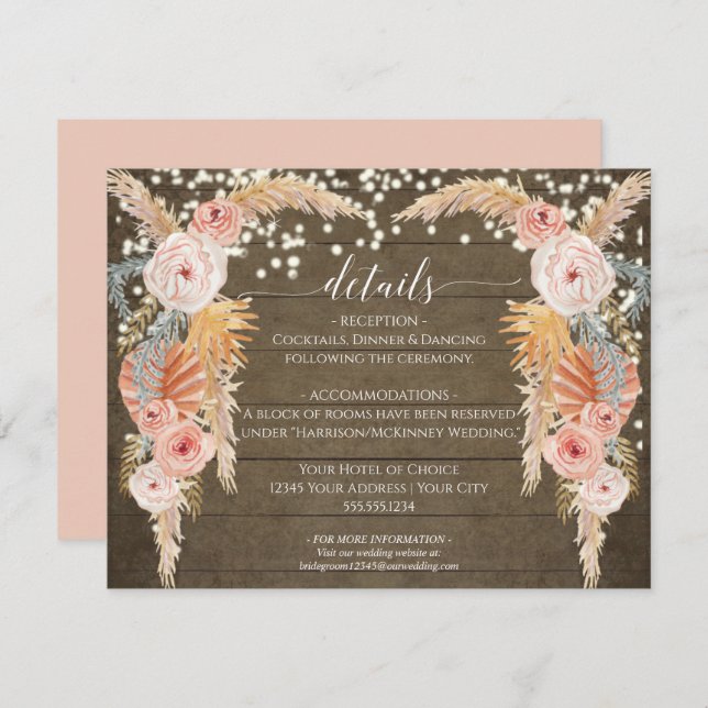 Invitación Boho Pampas Grass Twinkle ilumina detalles rusos (Anverso / Reverso)