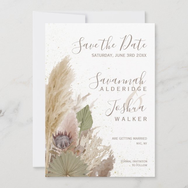 INVITACIÓN BOHO PAMPAS GRASS WATERCOLOR GUARDAR LA FECHA (Anverso)