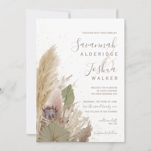 INVITACIÓN BOHO PAMPAS GRASS WATERCOLOR INVITATION (Anverso)