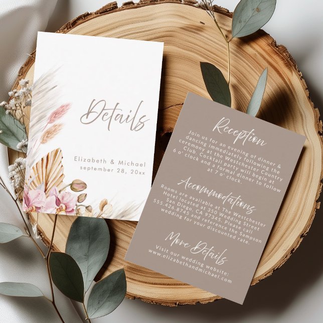 Invitación Boho Pampas Grass Wedding Details Card (Subido por el creador)