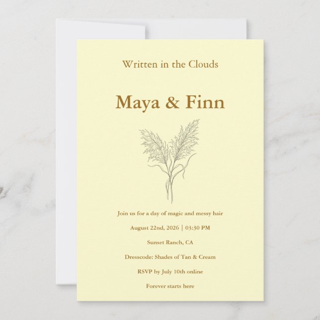 Invitación Boho Pampas Grass Wedding Invitation Minimalist (Anverso)