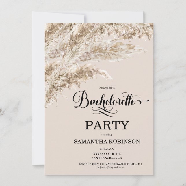 Invitación Boho Pampas Grass Weekend Bachelorette (Anverso)