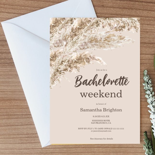 Invitación Boho Pampas Grass Weekend Bachelorette (Subido por el creador)