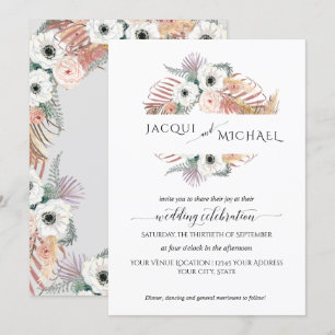Invitación Boho Pampas Grass White Rubor Floral Paleta Foliag