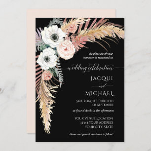 Invitación Boho Pampas Grass White Rubor Floral Paleta Foliag