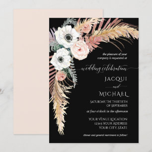 Invitación Boho Pampas Grass White Rubor Floral Palm Foliage