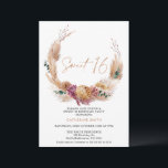 Invitación Boho Pampas Grass Wreath Sweet 16 Cumpleaños<br><div class="desc">Boho Pampas Grass Wreath Sweet 16 Birthday Invitation Bohemian inspiró una dulce invitación de 16 años con un arreglo floral seco de color tierra con pasto pampas y una moderna imagen caligráfica como un encabezado en una falsa textura de oro rosa. Ideal para quien busca una dulce invitación de 16...</div>