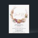 Invitación Boho Pampas Grass Wreath Sweet 16 Cumpleaños<br><div class="desc">Boho Pampas Grass Wreath Sweet 16 Birthday Invitation Bohemian inspiró una dulce invitación de 16 años con un arreglo floral seco de color tierra con pasto pampas y una moderna imagen caligráfica como un encabezado en una falsa textura de oro rosa. Ideal para quien busca una dulce invitación de 16...</div>