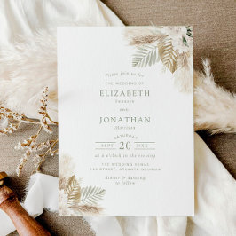 Invitación boho pampas hierba y boda verde sabio
