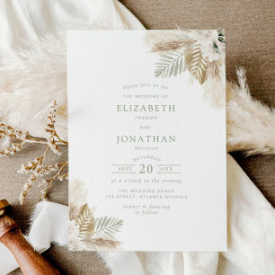 Invitación boho pampas hierba y boda verde sabio