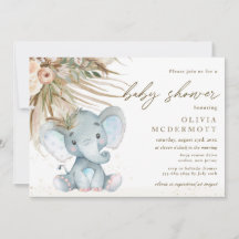 Boho Pampas hijo de Baby Shower de elefante floral