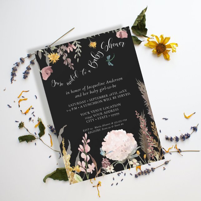 Invitación BOHO Pampas Mariposa Floral Moody Grasa Negra (Subido por el creador)