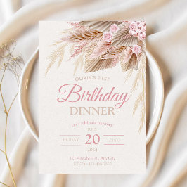 Invitación Boho Pampas Moda rosa moderna Chica de cumpleaños